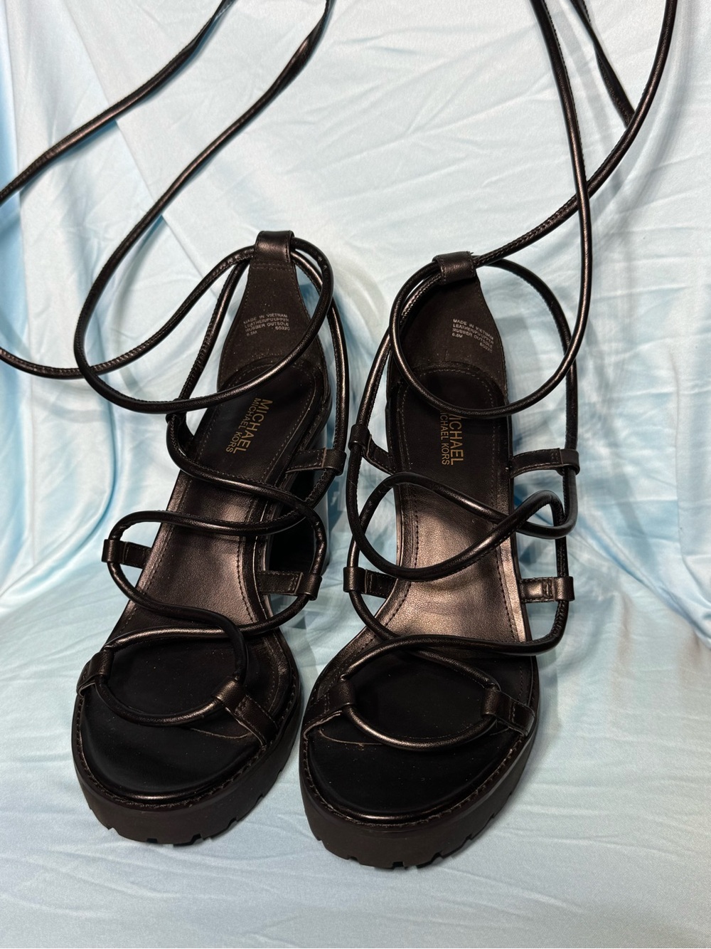 MICHAEL Michael Kors Womens Vero Strappy Leather Black Heel Sandals Sz 6.5